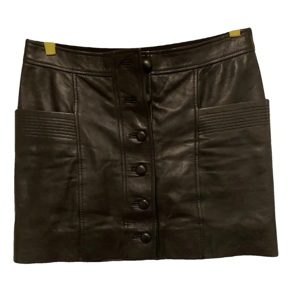 Sezane Black Leather Mini Skirt